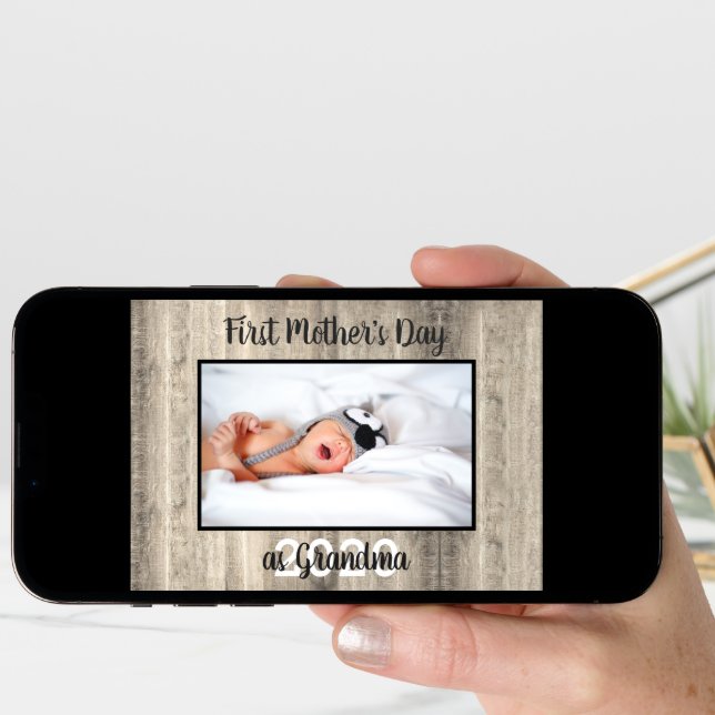 Modern First Mother's Day as Grandma Photo Wood Card (Front Digital)