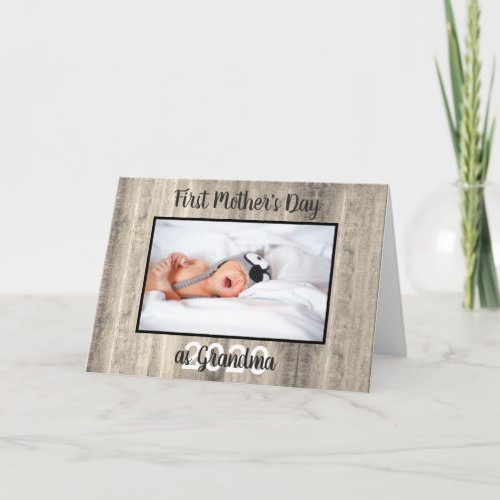 Modern First Mothers Day as Grandma Photo Wood Card