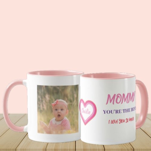Modern First Mothers Day Cute MOMMY Script Photo  Mug