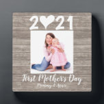 Modern First Mother's Day Heart Photo Faux Wood Plaque<br><div class="desc">A personalized keepsake to celebrate your First Mother's Day by featuring your photo.</div>