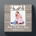 Modern First Mother's Day Heart Photo Faux Wood Plaque<br><div class="desc">A personalized keepsake to celebrate your First Mother's Day by featuring your photo.</div>