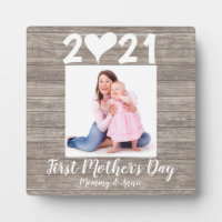 Modern First Mother's Day Heart Photo Faux Wood