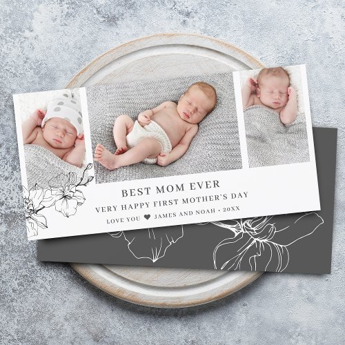 Modern First Mothers Day Photo Collage Holiday Card