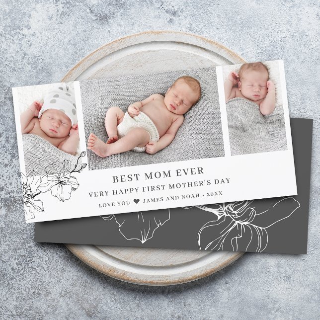 Modern First Mother's Day Photo Collage Holiday Card (Modern First Mother's Day Photo Collage Holiday Card)