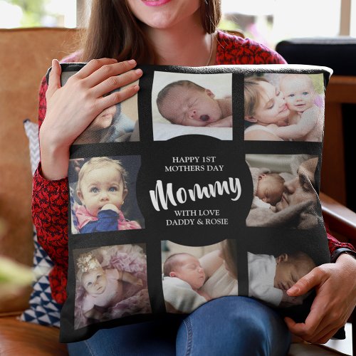 Modern  First Mothers Day  Photo Collage Throw P Throw Pillow