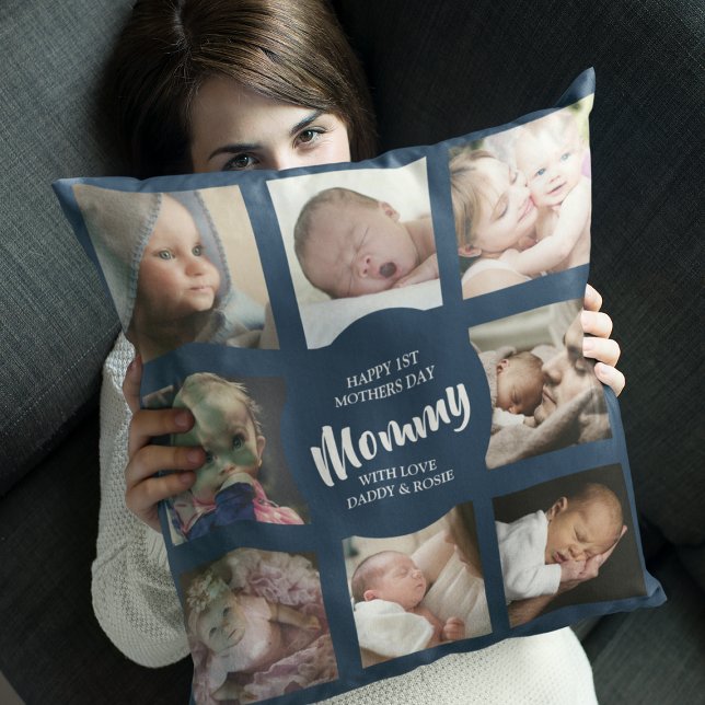 Modern | First Mothers Day | Photo Collage Throw Pillow (Creator Uploaded)