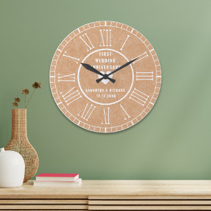 Modern First Paper Anniversary Roman Numerals Large Clock