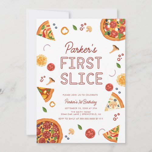 Modern First Slice Pizza First Birthday  Invitation