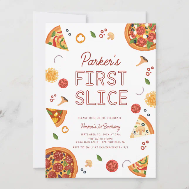 Modern First Slice Pizza First Birthday Invitation | Zazzle