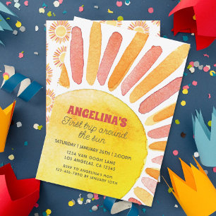 Modern First Trip Around the Sun 1st Birthday Invitation