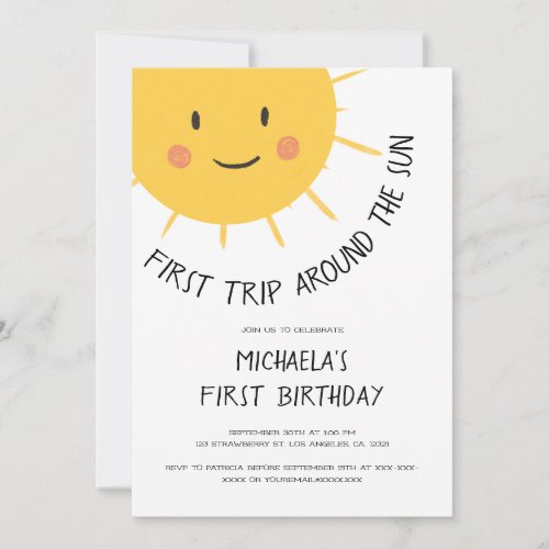 Modern First Trip Around the Sun 1st Birthday Invitation