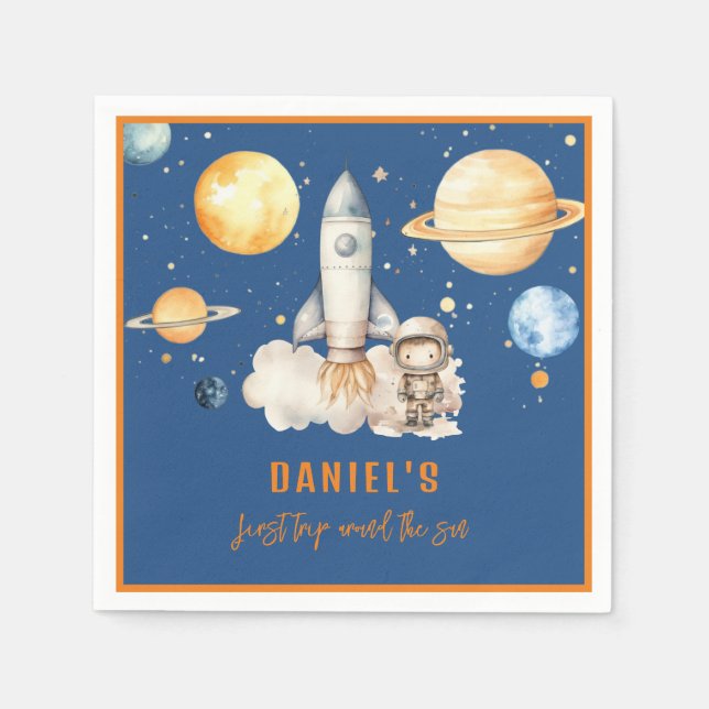 Modern First Trip Around the Sun Birthday Napkins (Front)