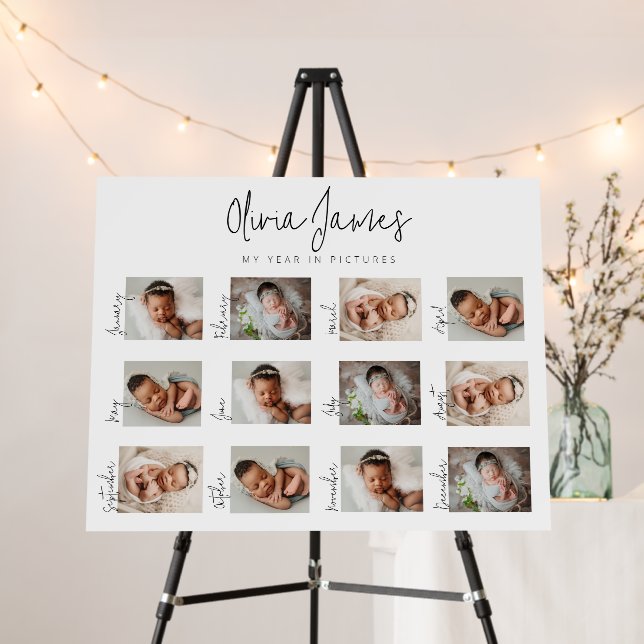 Modern first year photo 1st birthday milestone foam board (In Situ (Stand))