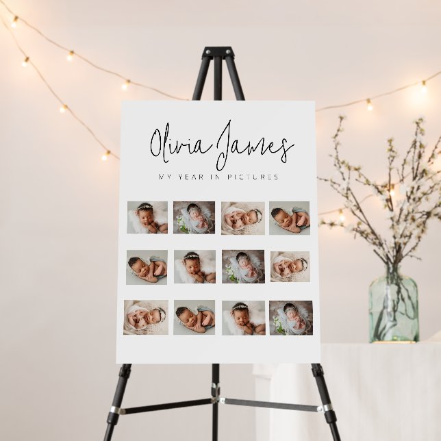 Modern first year photo 1st birthday milestone foam board (In Situ (Stand))