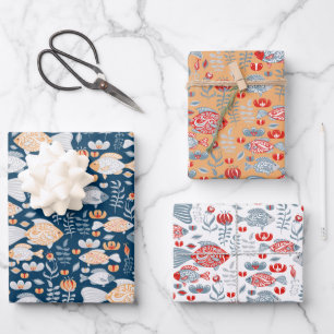 Modern Fish Pattern Wrapping Paper Sheets