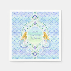 Modern Fish Scale Mermaid Baby Shower Watercolor Paper Napkins