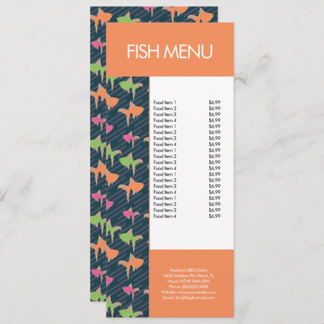Modern Fish Seafood Restaurant Pattern Menu (Front/Back)
