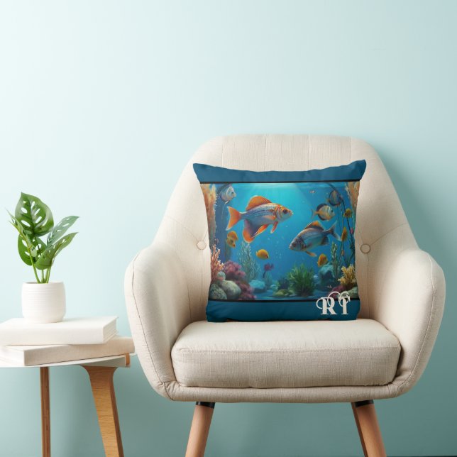 Modern Fish tank Aquarium Monogram Throw Pillow (Chair)