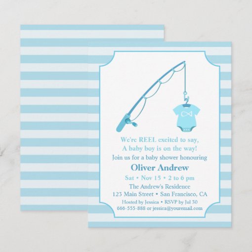 Modern Fishing Themed Baby Shower Invitations | Zazzle