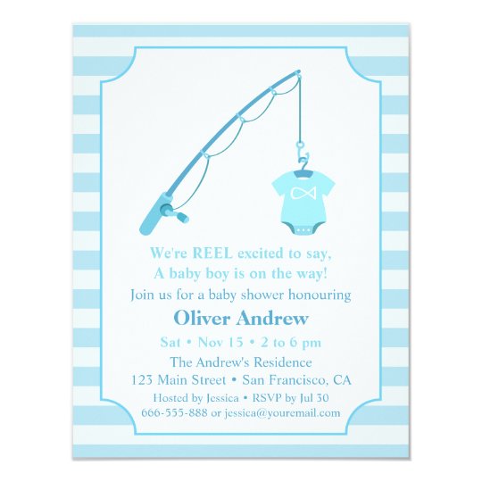 Modern Fishing Themed Baby Shower Invitations | Zazzle