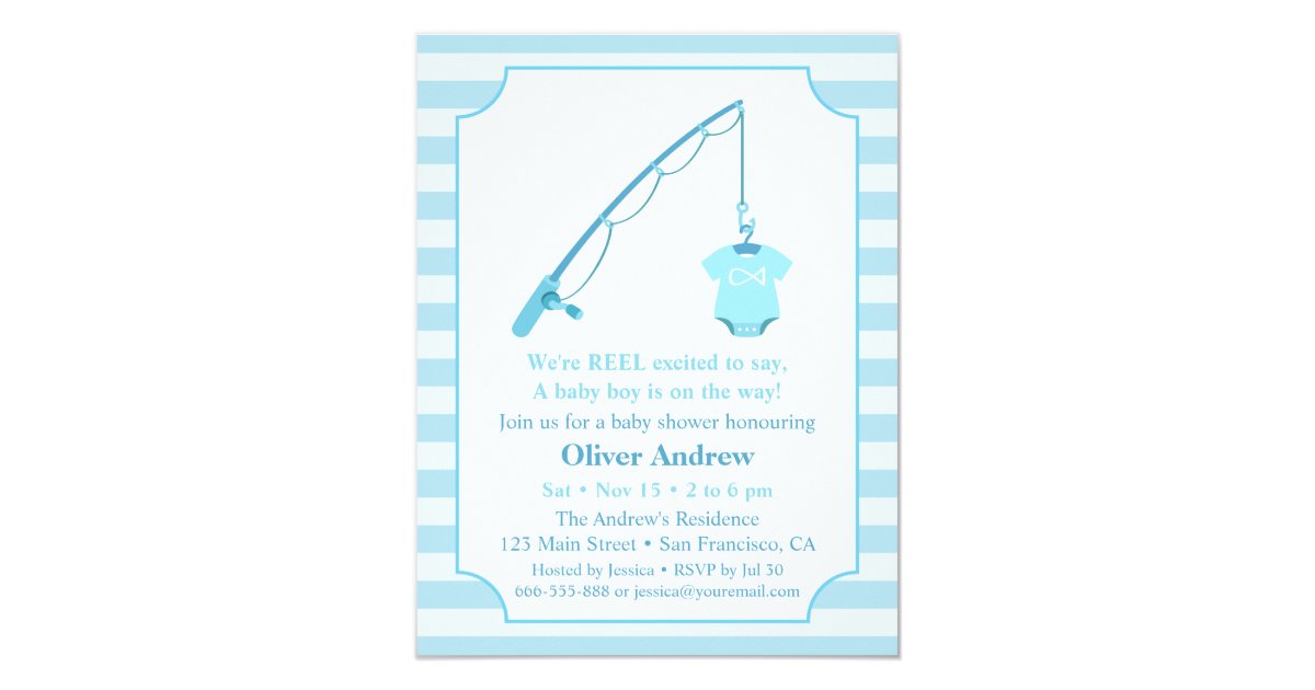 Modern Fishing Themed Baby Shower Invitations Zazzle Com