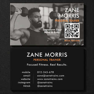 Modern Fitness Coach Photo QR Code Business Card