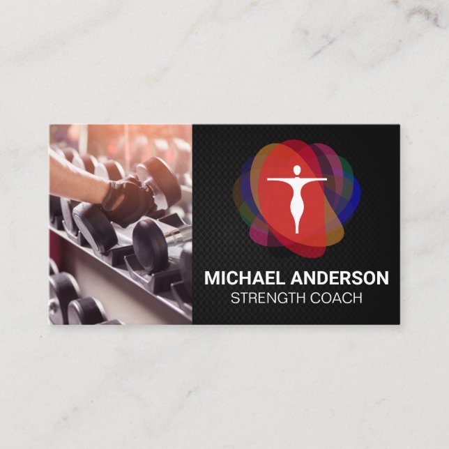 Modern Fitness Humanistic Logo Business Card (Front)