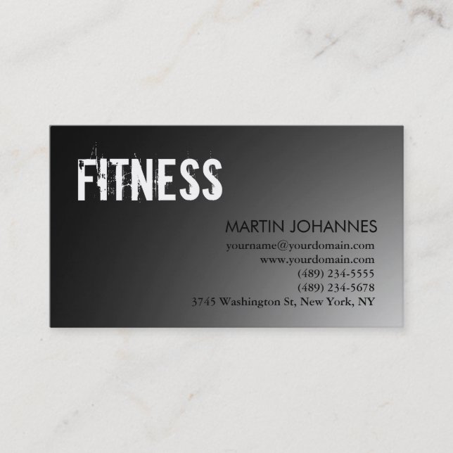 Modern Fitness Sport Gray Business Card (Front)