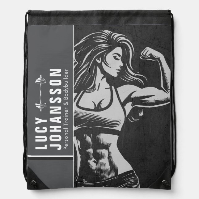 Modern Fitness Trainer Bodybuilding Gym Instructor Drawstring Bag (Front)