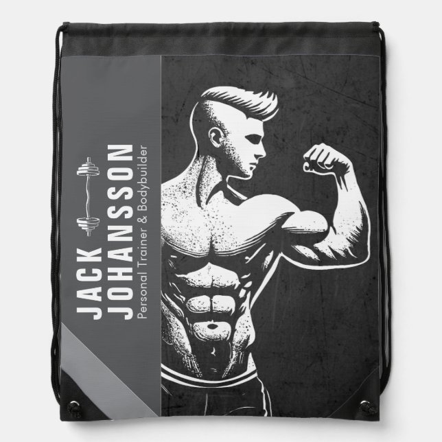 Modern Fitness Trainer Bodybuilding Gym Instructor Drawstring Bag (Front)