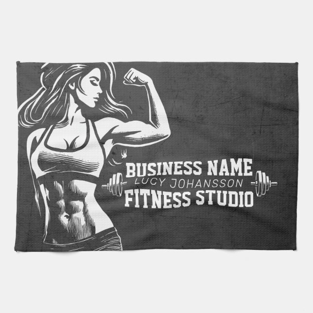 Modern Fitness Trainer Bodybuilding Gym Instructor Kitchen Towel (Horizontal)