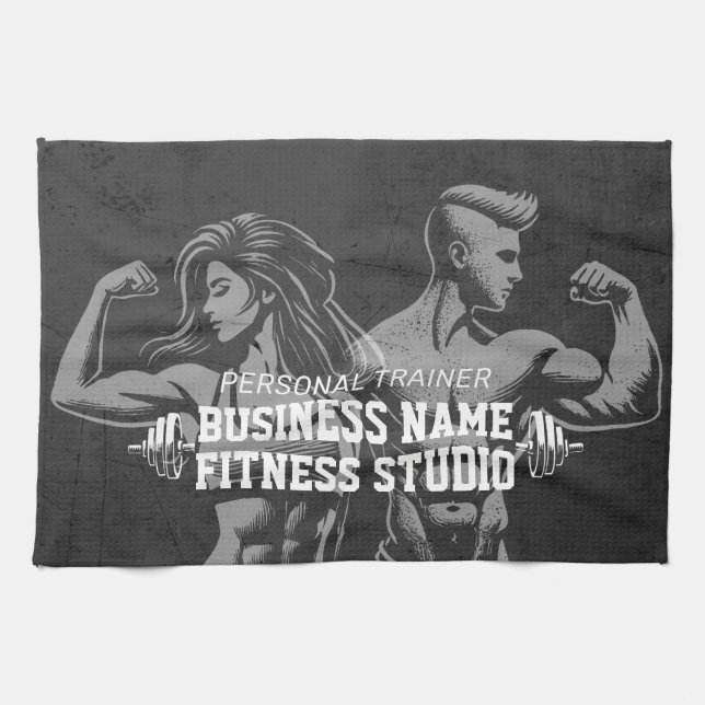 Modern Fitness Trainer Bodybuilding Gym Instructor Kitchen Towel (Horizontal)
