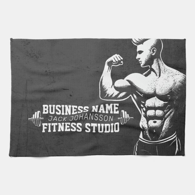 Modern Fitness Trainer Bodybuilding Gym Instructor Kitchen Towel (Horizontal)