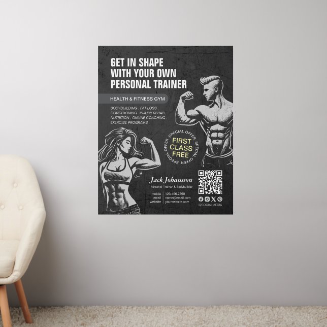Modern Fitness Trainer Bodybuilding Gym Instructor Wall Decal (Living Room 2)