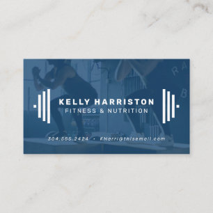 Modern fitness trainer navy blue photo business card