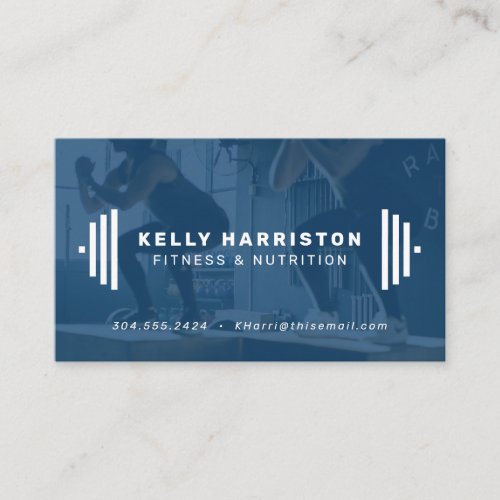 Modern fitness trainer navy blue photo business card