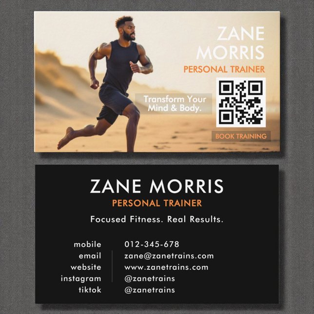 Modern Fitness Trainer Photo QR Code Business Card (Creator Uploaded)