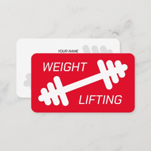 Modern fitness trainer weight lifting coach red business card
