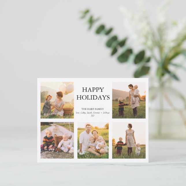 Modern Five Photo Family Photo Christmas Postcard (Standing Front)