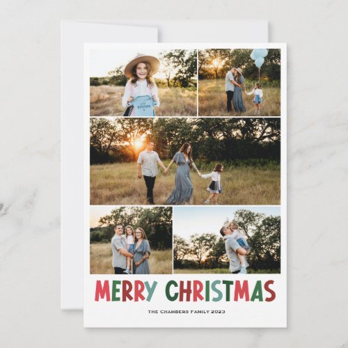Modern five photo Merry Christmas Design Holiday Card