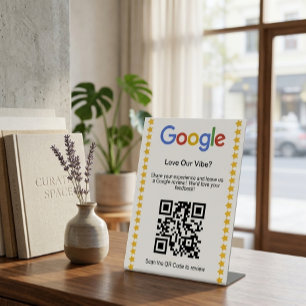 Modern Five Star Google Review QR Code Rating Pedestal Sign
