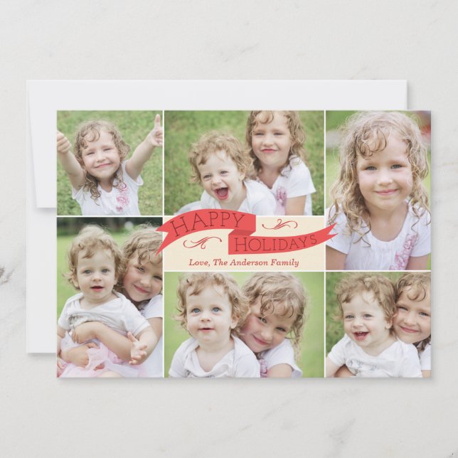 Modern Flag Holiday Photo Card - Red (Front)