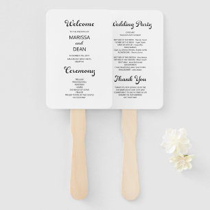 Modern Flair Script Minimal White Wedding Program Hand Fan