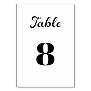 Modern Flair Script Minimalist White Wedding Table Number