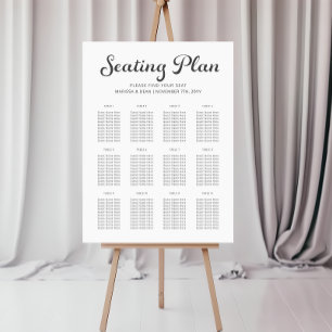 Modern Flair Script White Wedding Seating Chart Foam Board