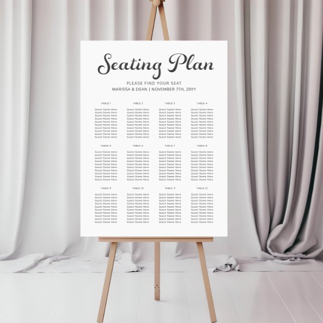 Modern Flair Script White Wedding Seating Chart Foam Board (Creator Uploaded)