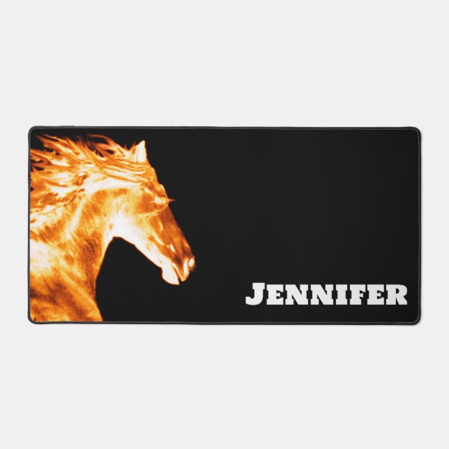 Modern Flaming Fire Horse Desk Mat (Front)