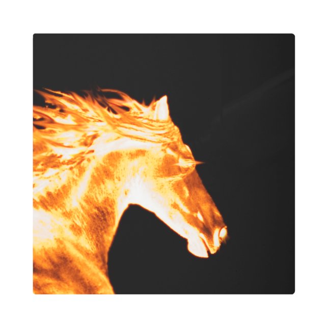 Modern Flaming Fire Horse Metal Wall Art (Front)