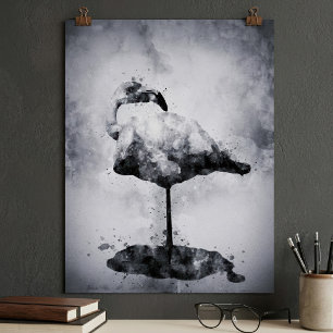 Modern Flamingo Black and White Watercolor Art Poster