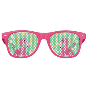 Modern Flamingo Gold Glitter on Green Retro Sunglasses
